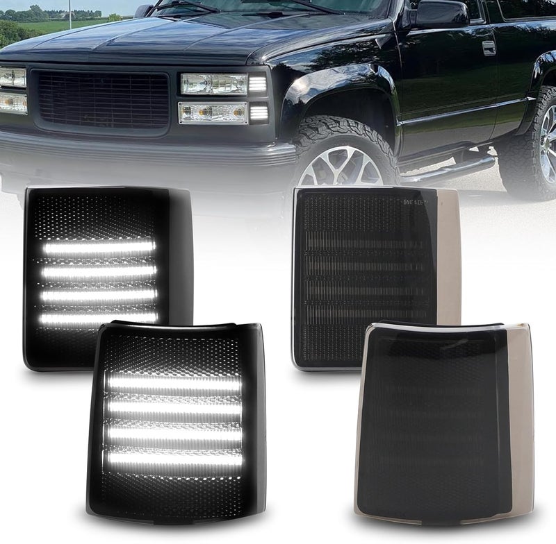 Best View Front Corner Light Compatible with 1994-1999 GMC Sierra C/K 1500 2500 3500 Suburban Yukon, White LED Driver and Passenger Side for GM2550148 GM2551148 | 5977463 5977464 - Image 1
